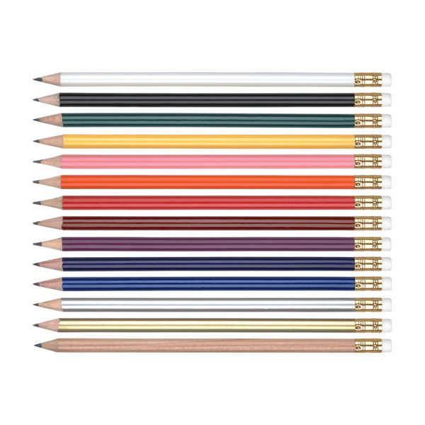 Group of Oro round wooden pencils group with erasers