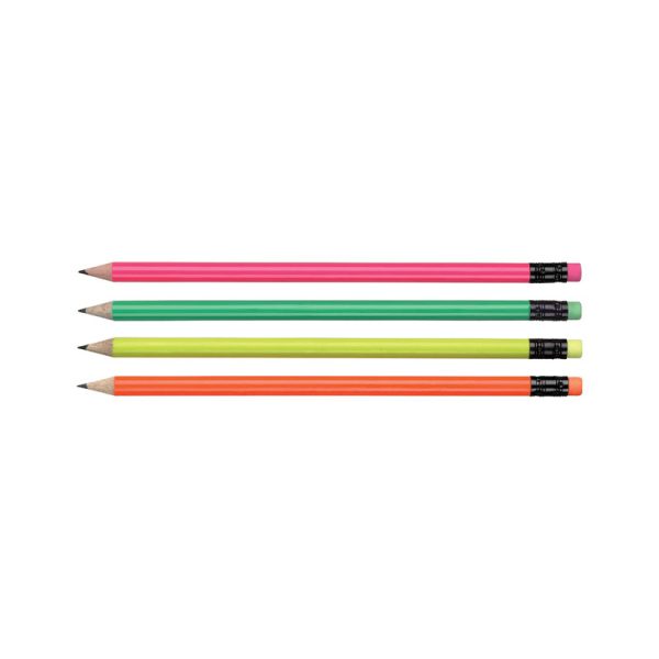 Group of Fluorescent Round Wooden Pencil, group with erasers